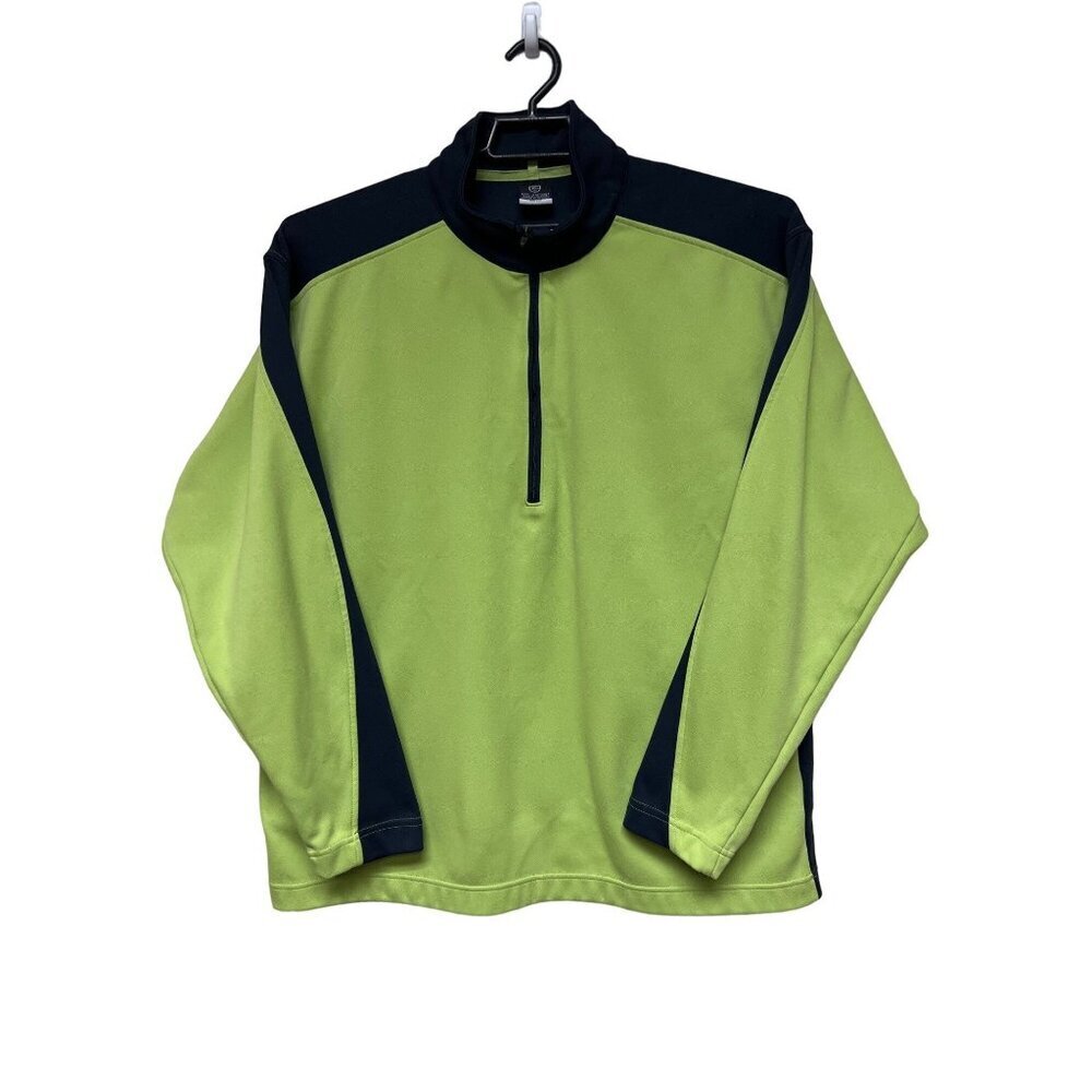 Nike Golf Dri-Fit Men's Top 1/4 Zip Green Yellow Fleece Pull-Over Shirt Size XXL